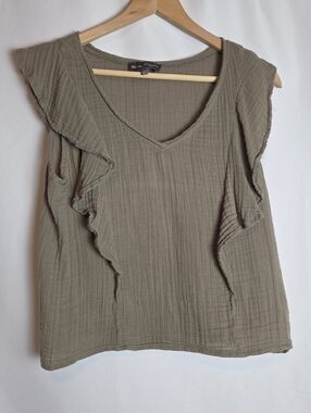 Michael Stars Olive Green Ruffle Top